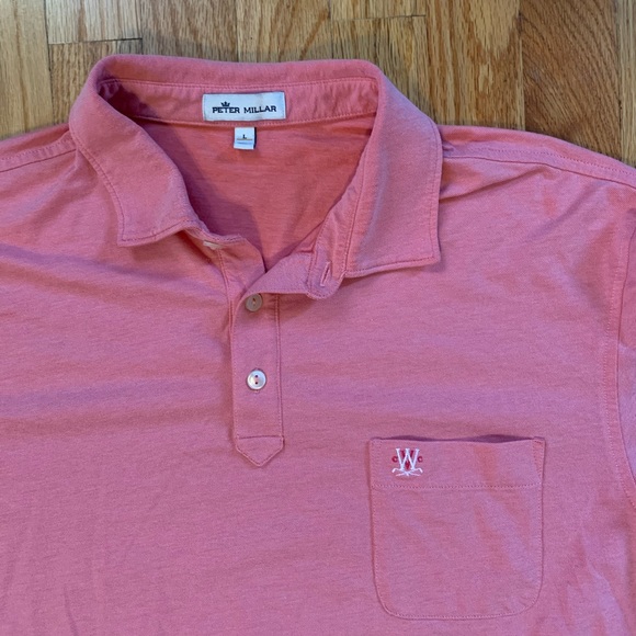 Peter Millar Large Cotton Front Pocket Short Sleeve Logo on Pocket Coral Polo - Picture 1 of 6